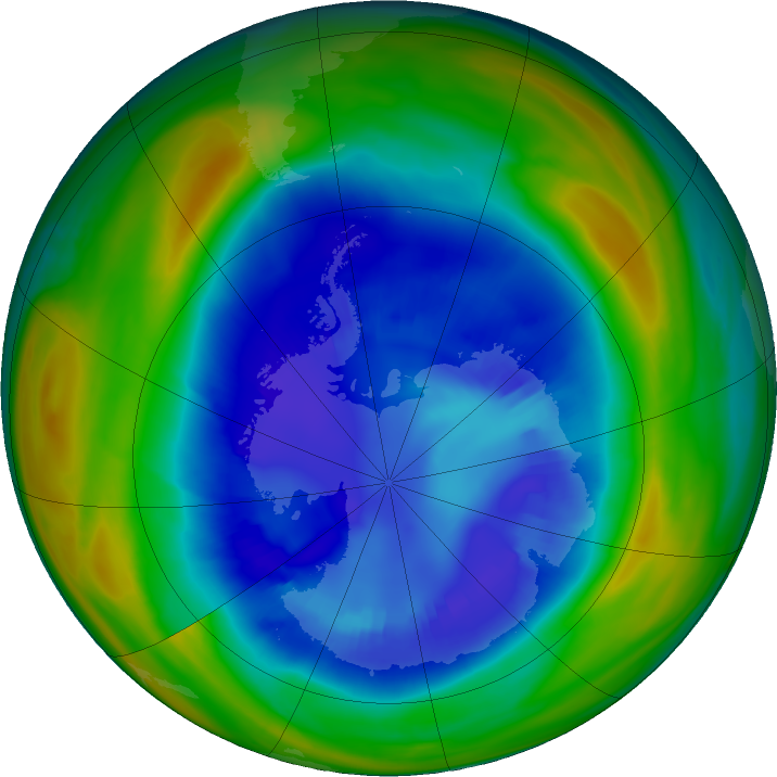 Antarctic ozone map for 29 August 2023